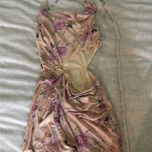 Pink Floral Backless Cutout Dress